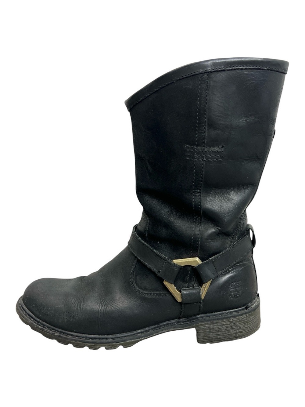 Timberland Stoddard Mid calf black nubuck leather moto biker boots Y2K style 8.5